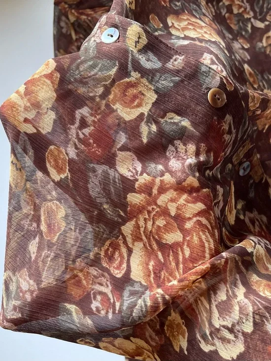 Vintage Coldwater Creek Floral Blouse - Velvet Trim & Sheer Fabric - Size Large - Picture 7 of 7